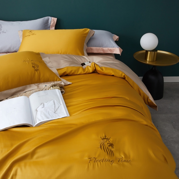 91家纺网 家纺一手货源 找家纺 优悦 2020新款40s长绒棉刺绣款全棉四件套 棚拍图-耀沙金