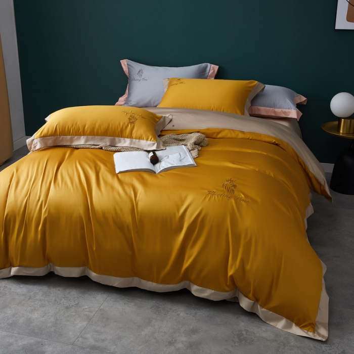 91家纺网 家纺一手货源 找家纺 优悦 2020新款40s长绒棉刺绣款全棉四件套 棚拍图-耀沙金