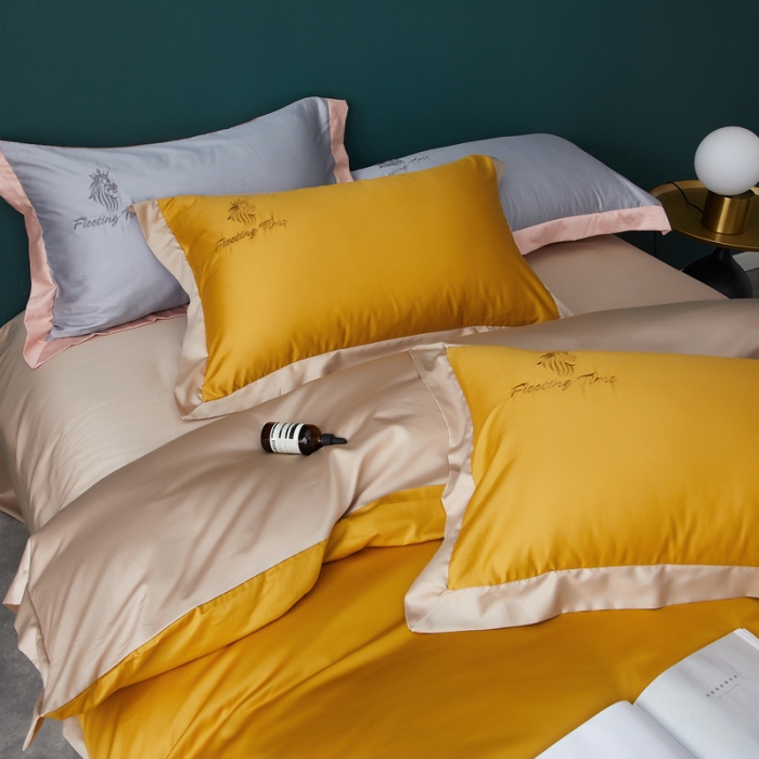 91家纺网 家纺一手货源 找家纺 优悦 2020新款40s长绒棉刺绣款全棉四件套 棚拍图-耀沙金