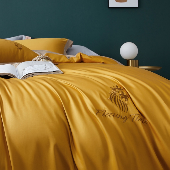 91家纺网 家纺一手货源 找家纺 优悦 2020新款40s长绒棉刺绣款全棉四件套 棚拍图-耀沙金