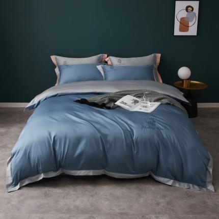 91家纺网 家纺一手货源 找家纺 优悦 2020新款水洗冰丝四件套罗曼系列 棚拍图-宾利蓝