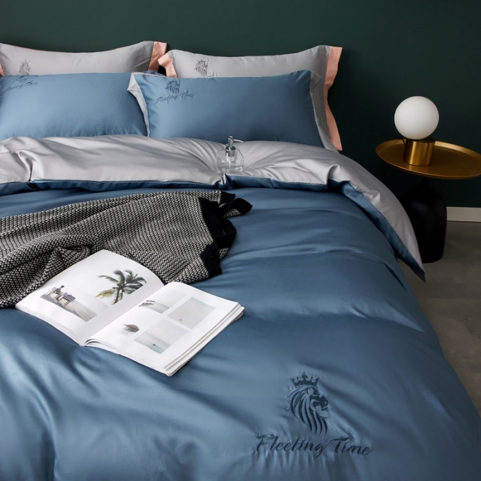 91家纺网 家纺一手货源 找家纺 优悦 2020新款水洗冰丝四件套罗曼系列 棚拍图-宾利蓝