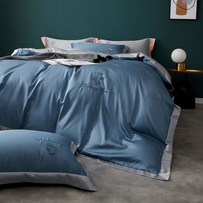 91家纺网 家纺一手货源 找家纺 优悦 2020新款水洗冰丝四件套罗曼系列 棚拍图-宾利蓝