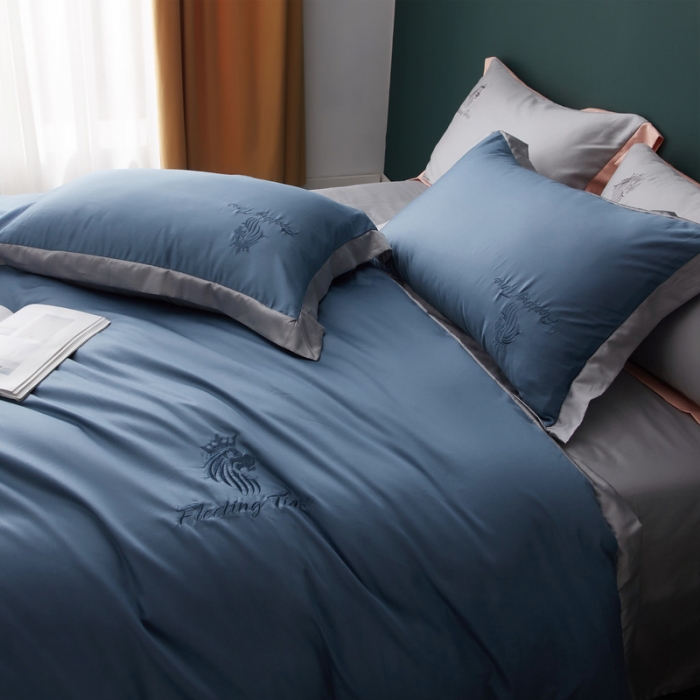 91家纺网 家纺一手货源 找家纺 优悦 2020新款水洗冰丝四件套罗曼系列 棚拍图-宾利蓝