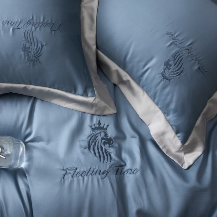 91家纺网 家纺一手货源 找家纺 优悦 2020新款水洗冰丝四件套罗曼系列 棚拍图-宾利蓝