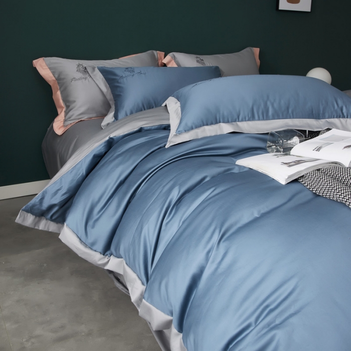 91家纺网 家纺一手货源 找家纺 优悦 2020新款水洗冰丝四件套罗曼系列 棚拍图-宾利蓝