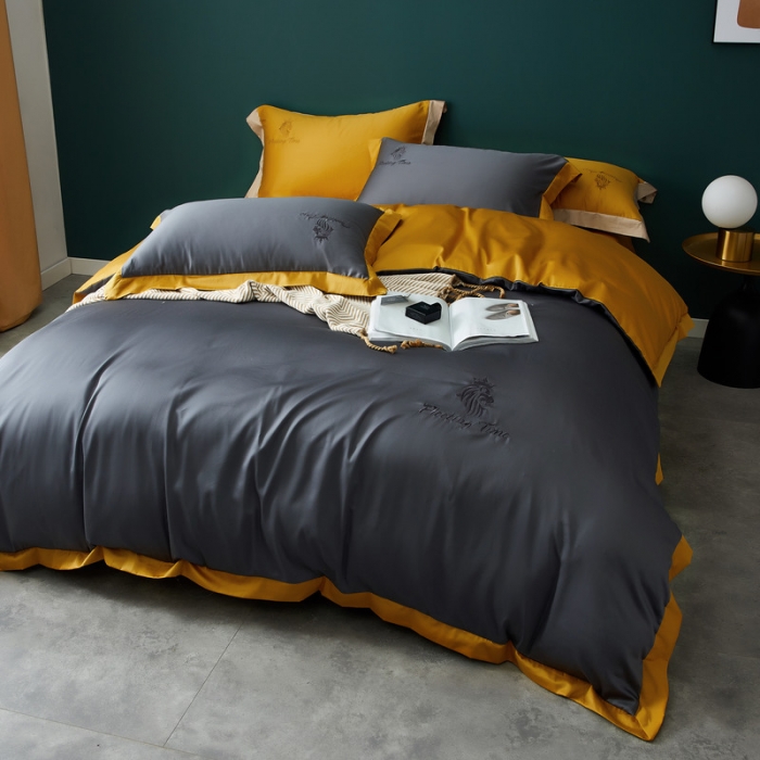 91家纺网 家纺一手货源 找家纺 优悦 2020新款水洗冰丝四件套罗曼系列 棚拍图-绅士灰