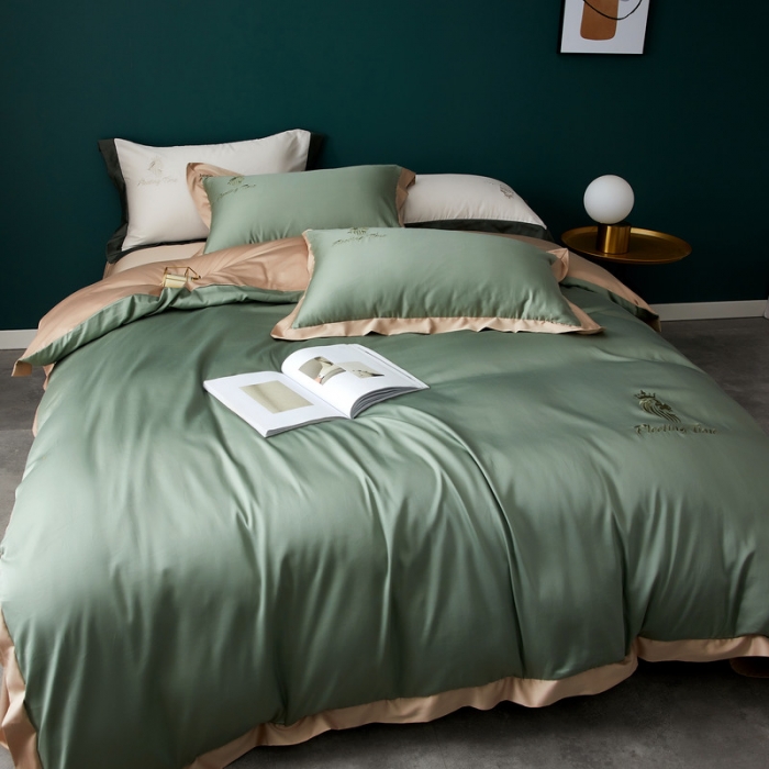 91家纺网 家纺一手货源 找家纺 优悦 2020新款水洗冰丝四件套罗曼系列 棚拍图-水漾绿