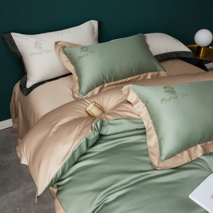 91家纺网 家纺一手货源 找家纺 优悦 2020新款水洗冰丝四件套罗曼系列 棚拍图-水漾绿