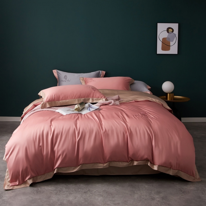 91家纺网 家纺一手货源 找家纺 优悦 2020新款水洗冰丝四件套罗曼系列 棚拍图-仙桃粉