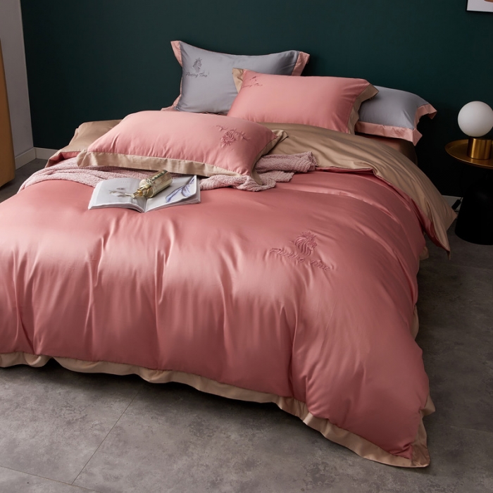 91家纺网 家纺一手货源 找家纺 优悦 2020新款水洗冰丝四件套罗曼系列 棚拍图-仙桃粉