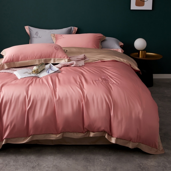 91家纺网 家纺一手货源 找家纺 优悦 2020新款水洗冰丝四件套罗曼系列 棚拍图-仙桃粉