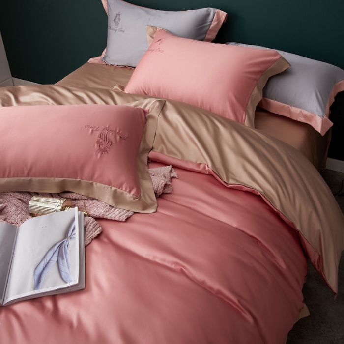 91家纺网 家纺一手货源 找家纺 优悦 2020新款水洗冰丝四件套罗曼系列 棚拍图-仙桃粉