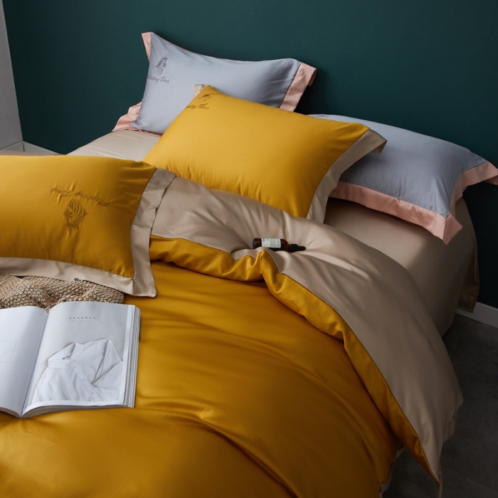 91家纺网 家纺一手货源 找家纺 优悦 2020新款水洗冰丝四件套罗曼系列 棚拍图-耀沙金