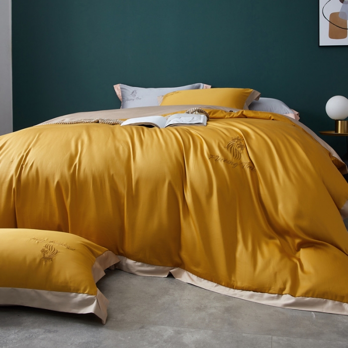 91家纺网 家纺一手货源 找家纺 优悦 2020新款水洗冰丝四件套罗曼系列 棚拍图-耀沙金