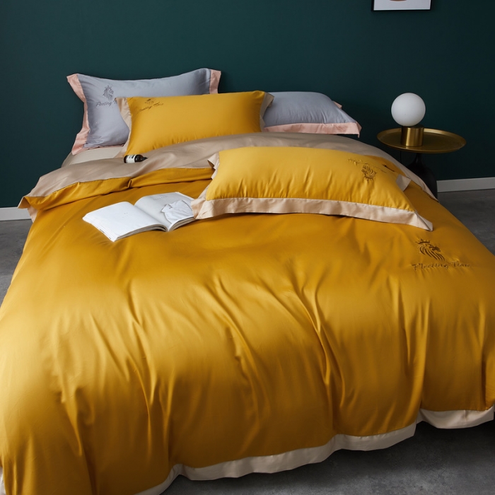 91家纺网 家纺一手货源 找家纺 优悦 2020新款水洗冰丝四件套罗曼系列 棚拍图-耀沙金