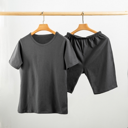 91家纺网 家纺一手货源 找家纺 【T恤套装】日式无印T恤套装良品全棉纯色T恤衫家居服睡衣套装