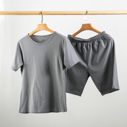 91家纺网 家纺一手货源 找家纺 【T恤套装】日式无印T恤套装良品全棉纯色T恤衫家居服睡衣套装