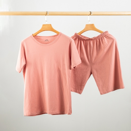 91家纺网 家纺一手货源 找家纺 【T恤套装】日式无印T恤套装良品全棉纯色T恤衫家居服睡衣套装