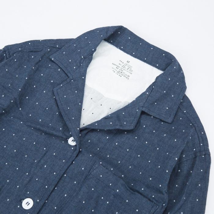 91家纺网 家纺一手货源 找家纺 【双层纱家居服】日文无印双层纱全棉良品情侣家居服 藏青波点男