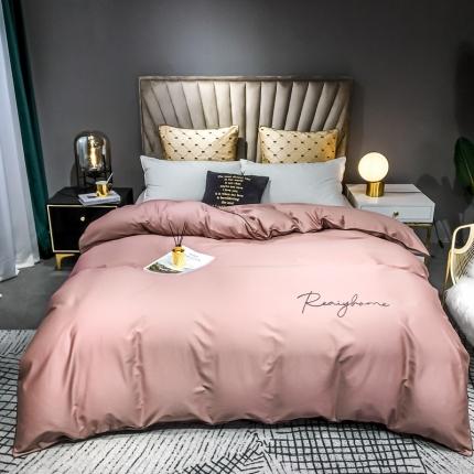 91家纺网 家纺一手货源 找家纺 慕色家纺 2020新款40s全棉贡缎刺绣单被套 轻奢豆沙