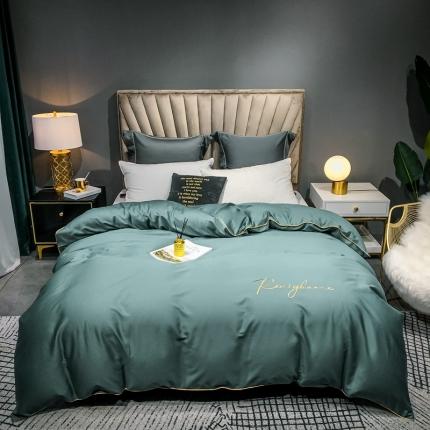 91家纺网 家纺一手货源 找家纺 慕色家纺 2020新款40s全棉贡缎刺绣单被套 轻奢浅石蓝