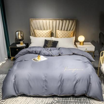 91家纺网 家纺一手货源 找家纺 慕色家纺 2020新款40s全棉贡缎刺绣单被套 轻奢紫灰