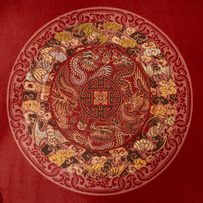 91家纺网 家纺一手货源 找家纺 北辰 2020新款绒布印花新中式坐垫红木沙发垫 五龙团-祥红