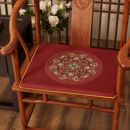 91家纺网 家纺一手货源 找家纺 北辰 2020新款麻布印花新中式坐垫红木沙发垫 花团锦簇-大红