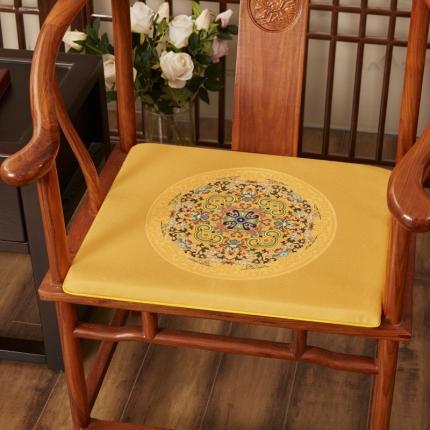 91家纺网 家纺一手货源 找家纺 北辰 2020新款麻布印花新中式坐垫红木沙发垫 花团锦簇-亮黄