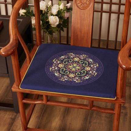 91家纺网 家纺一手货源 找家纺 北辰 2020新款麻布印花新中式坐垫红木沙发垫 花团锦簇-藏蓝