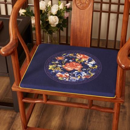 91家纺网 家纺一手货源 找家纺 北辰 2020新款麻布印花新中式坐垫红木沙发垫 秋香-藏蓝