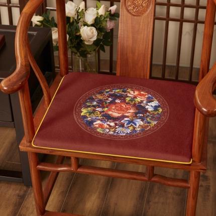 91家纺网 家纺一手货源 找家纺 北辰 2020新款麻布印花新中式坐垫红木沙发垫 秋香-大红