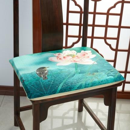 北辰  2020新款麻布印花新中式坐垫红木沙发垫 翠鸟荷花