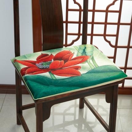 北辰  2020新款麻布印花新中式坐垫红木沙发垫 红莲花