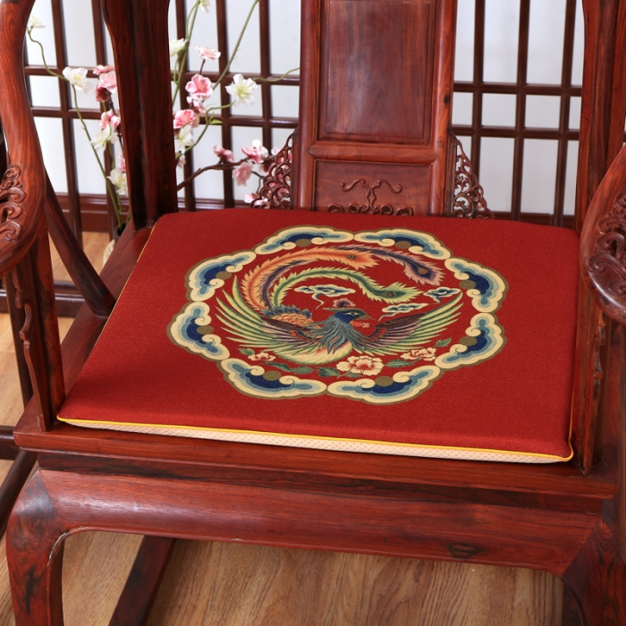 91家纺网 家纺一手货源 找家纺 北辰 2020新款麻布印花新中式坐垫红木沙发垫 凤舞九天