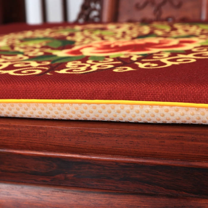 91家纺网 家纺一手货源 找家纺 北辰 2020新款麻布印花新中式坐垫红木沙发垫 花好月圆