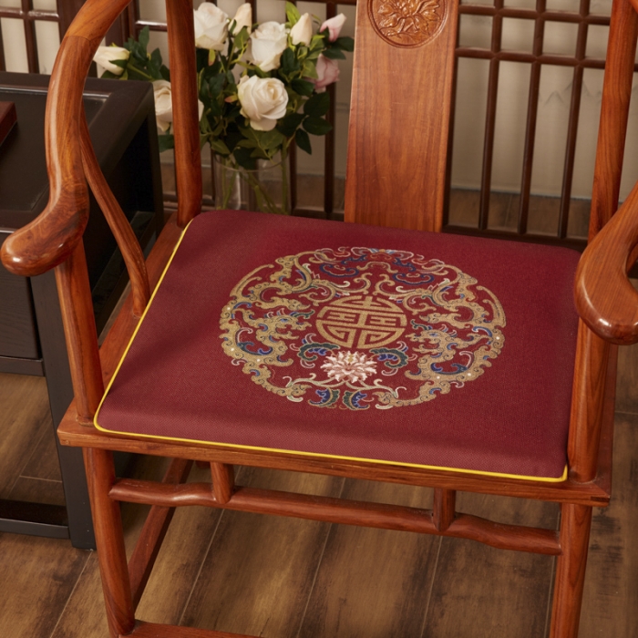 91家纺网 家纺一手货源 找家纺 北辰 2020新款麻布印花新中式坐垫红木沙发垫 吉祥-红