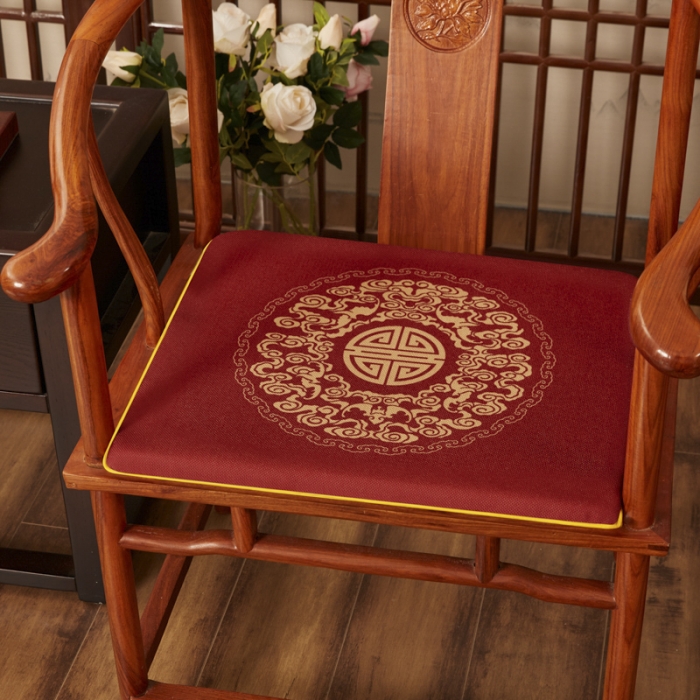 91家纺网 家纺一手货源 找家纺 北辰 2020新款麻布印花新中式坐垫红木沙发垫 如意-红