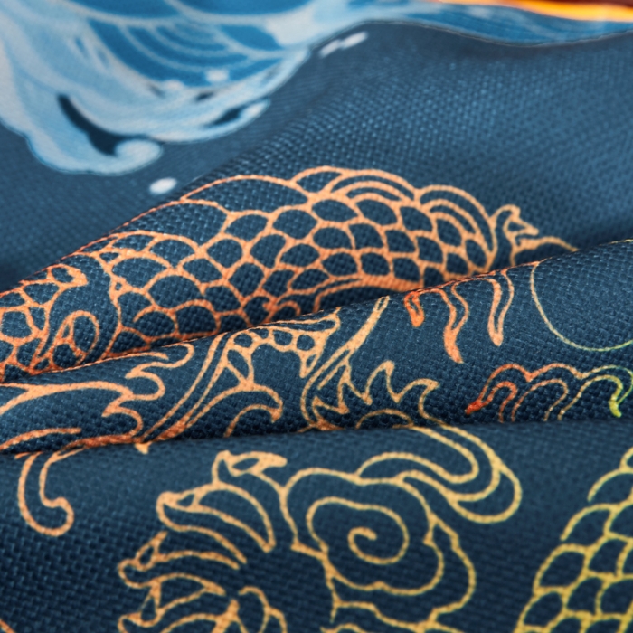 91家纺网 家纺一手货源 找家纺 北辰 2020新款麻布印花新中式坐垫红木沙发垫 潜龙