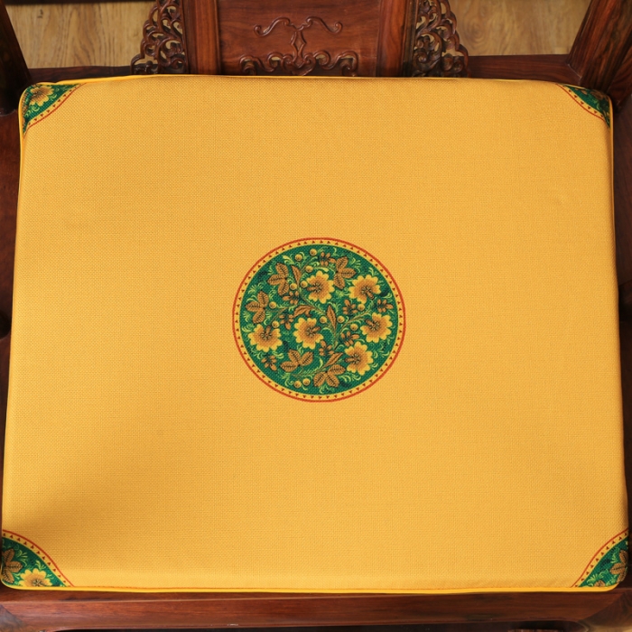 91家纺网 家纺一手货源 找家纺 北辰 2020新款麻布印花新中式坐垫红木沙发垫 中式-金