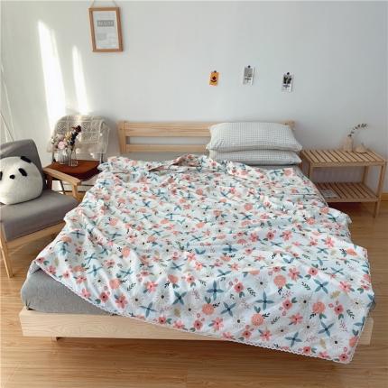 眠屿 2020新款蕾丝花边全棉印花夏被粉黛佳人