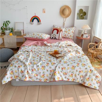 91家纺网 家纺一手货源 找家纺 眠屿 2020新款全棉夏被四件套 花间