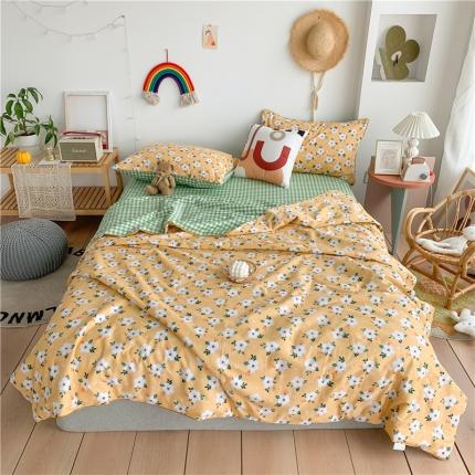 91家纺网 家纺一手货源 找家纺 眠屿 2020新款全棉夏被四件套 黄梨花