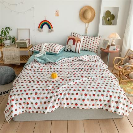 91家纺网 家纺一手货源 找家纺 眠屿 2020新款全棉夏被四件套 芝芝梅梅-白