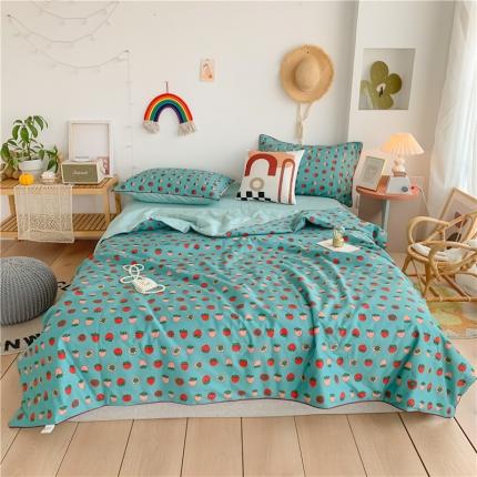 眠屿 2020新款全棉夏被四件套 芝芝梅梅-蓝