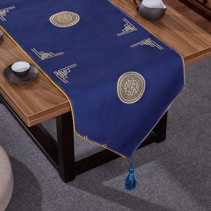北辰 2020新款麻布印花桌旗系列 富贵-藏蓝