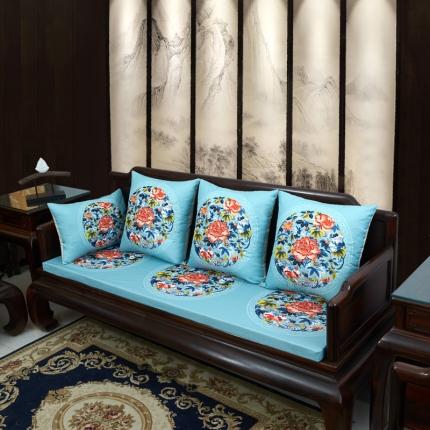 91家纺网 家纺一手货源 找家纺 北辰 2020新款麻布印花沙发垫系列 秋香-亮蓝