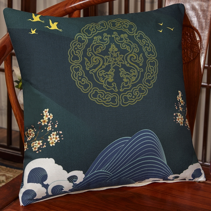 91家纺网 家纺一手货源 找家纺 北辰 2020新款麻布印花新中式抱枕 祥瑞