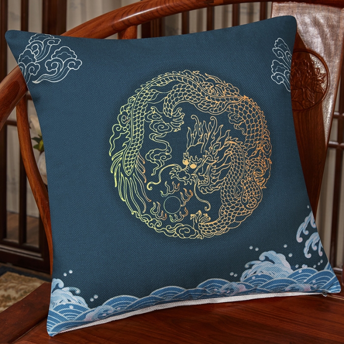 91家纺网 家纺一手货源 找家纺 北辰 2020新款麻布印花新中式抱枕 潜龙